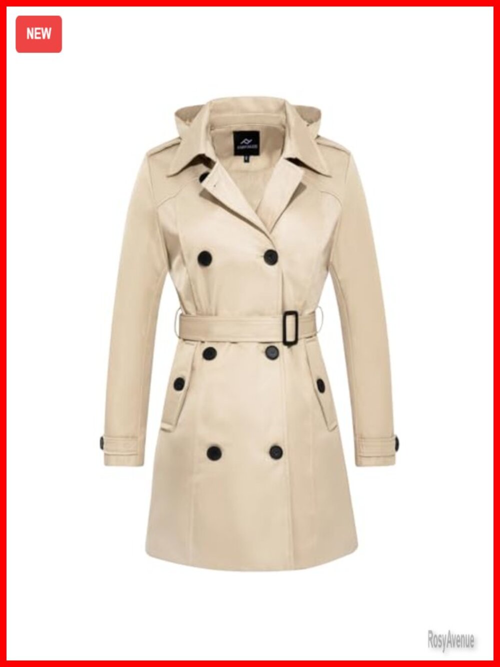 FARVALUE Women's Waterproof Trench Coat Double Breasted Belted Overcoat